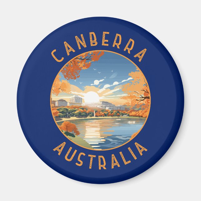 Canberra Australia Retro Distressed Circle Magnet (Vorne)