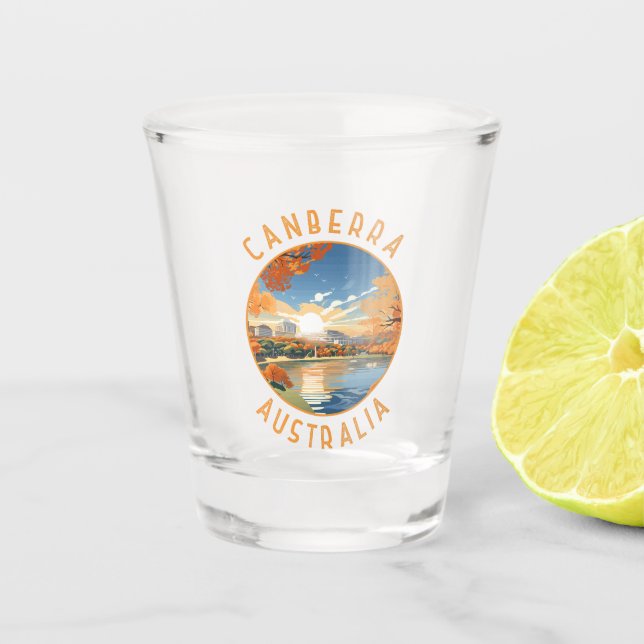 Canberra Australia Retro Distressed Circle Schnapsglas (Vorderseite)
