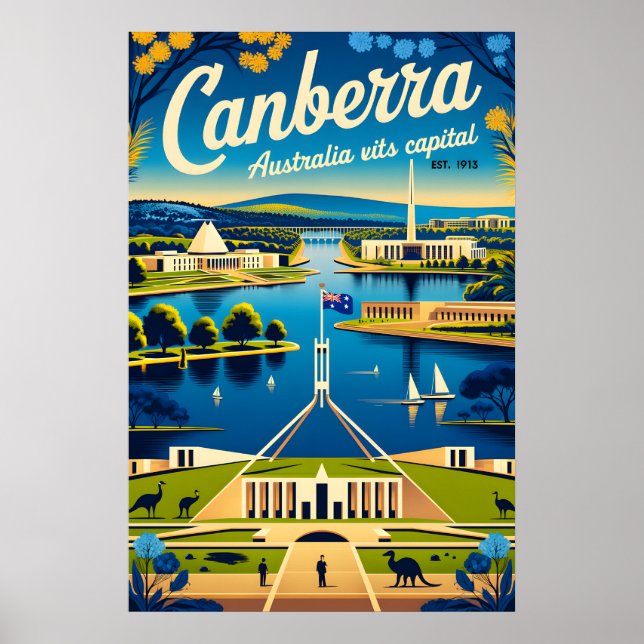 Canberra Australien Retro-Reiseposter-Kunst Poster (Vorne)