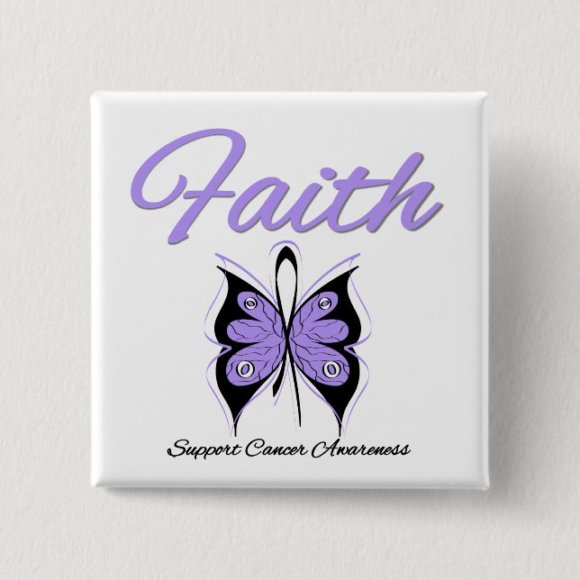 Cancer Faith Butterfly Lavender Ribbon Button (Vorderseite)