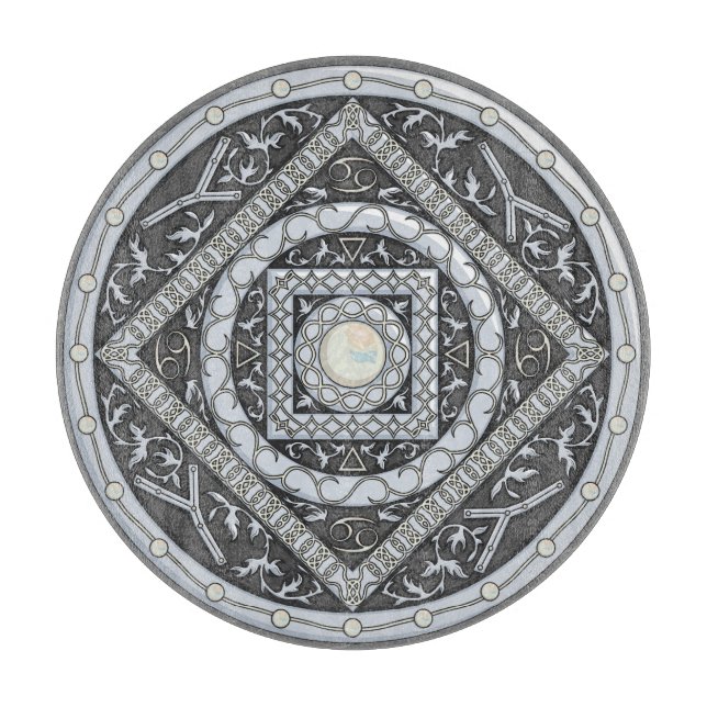 Cancer Mandala Glass Cutting Board Schneidebrett (Vorderseite)