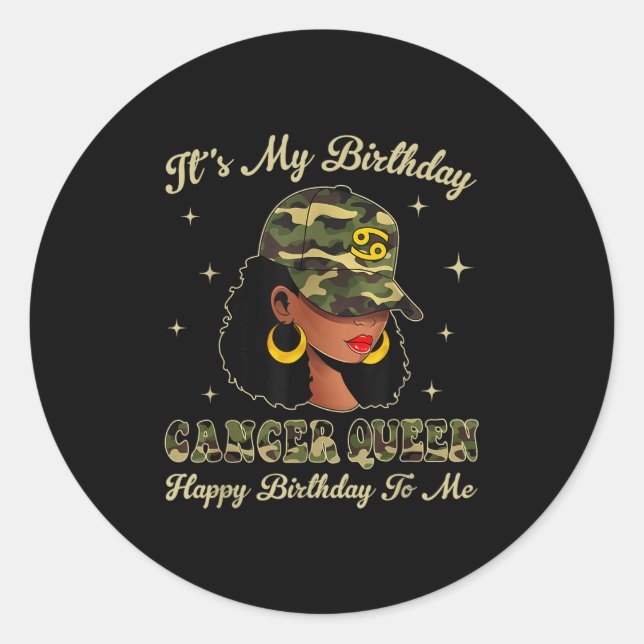 Cancer Queen Loc'd Black Woman Camouflage Cap Zodi Runder Aufkleber (Vorderseite)