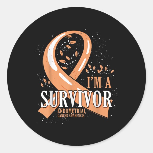 Cancer Survivor Peach Ribbon Endometrial Cancer Aw Runder Aufkleber (Vorderseite)