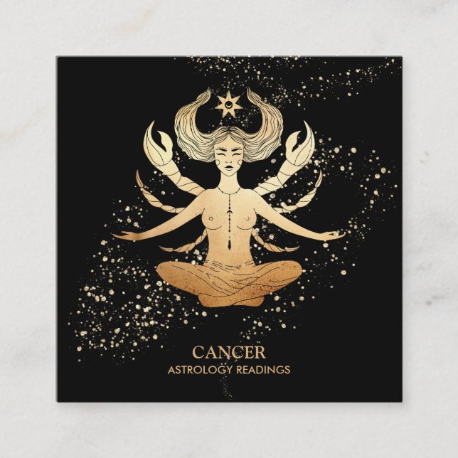 *~* CANCER Zodiac Astrologie Lesen Gold und Schwar Quadratische Visitenkarte (Vorderseite)