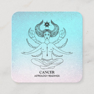 *~* CANCER - Zodiac Astrologie Reading Aqua Glitze Quadratische Visitenkarte