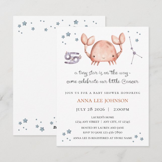 Cancer Zodiac Baby Shower Invitation Feiertagskarte (Vorne/Hinten)
