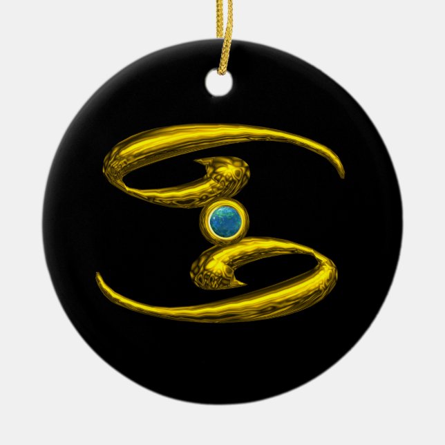 CANCER ZODIAC BIRTHDAY JEWEL Blue Opale Gold Keramikornament (Vorne)