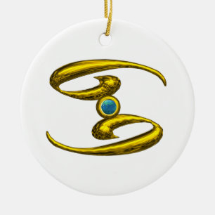 CANCER ZODIAC BIRTHDAY JEWEL Blue Opale Gold Keramikornament