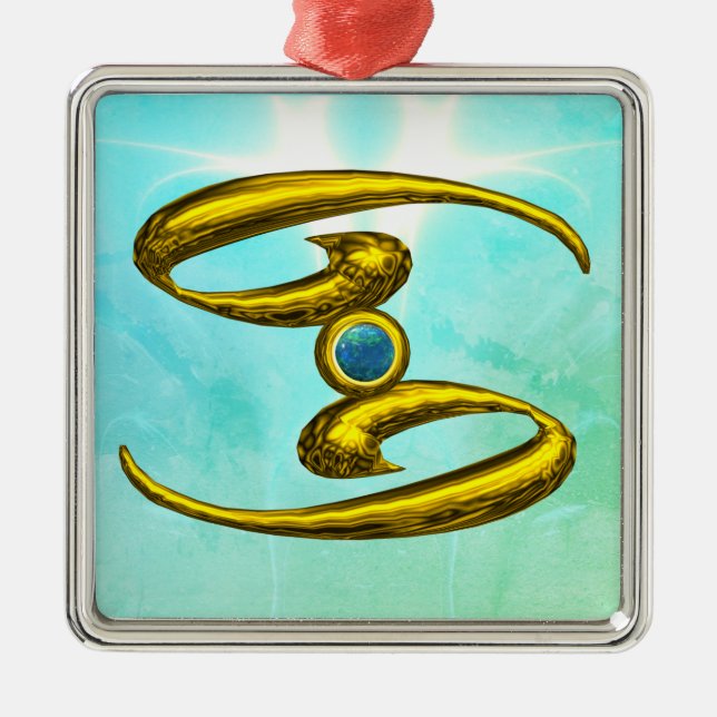 CANCER ZODIAC BIRTHDAY JEWEL Blue Opale Gold Silbernes Ornament (Vorne)