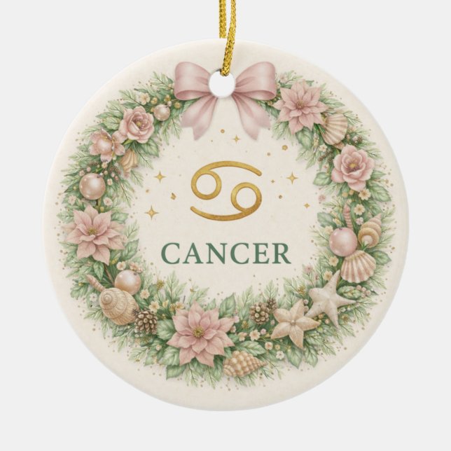 Cancer Zodiac Christmas Ornament – Winter Floral W (Vorne)