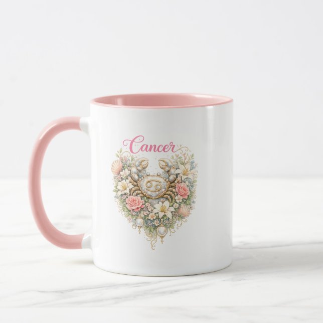 Cancer Zodiac Floral Heart Mug – Romantic Astrolog Tasse (Links)