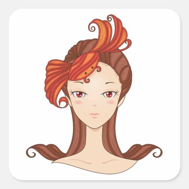 Cancer Zodiac Goddess Red Crab Hair Quadratischer Aufkleber (Vorderseite)
