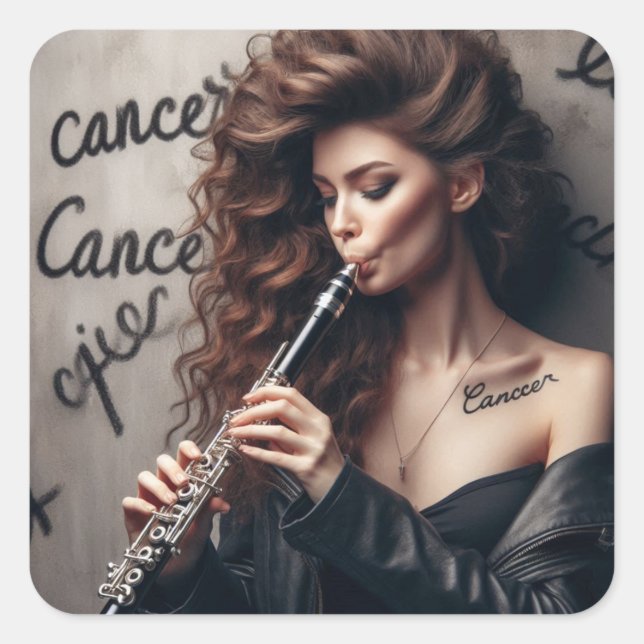 Cancer Zodiac Musician Klarinette Quadratischer Aufkleber (Vorderseite)