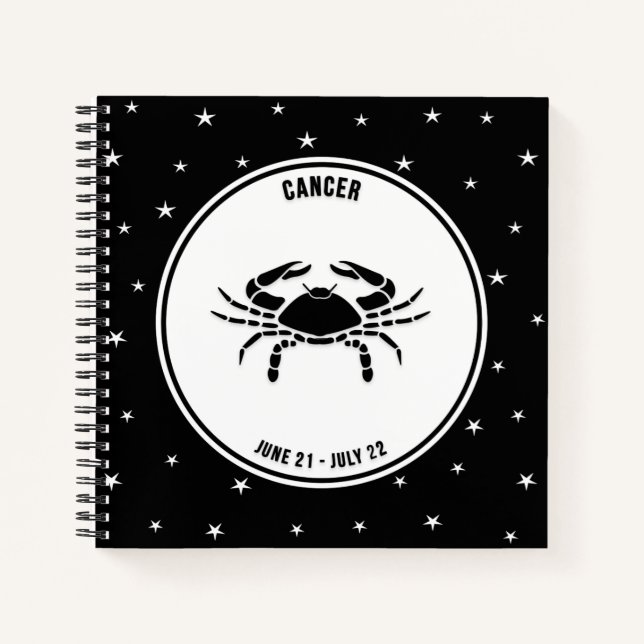 Cancer Zodiac Sign, Black & White Notebook Notizbuch (Vorderseite)