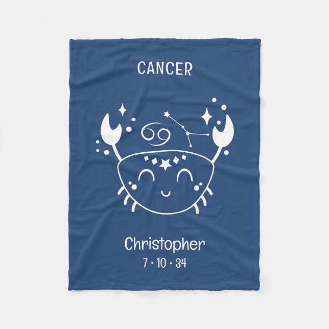 Cancer Zodiac Star Name Birthdate Blue Baby Fleecedecke (Vorderseite)