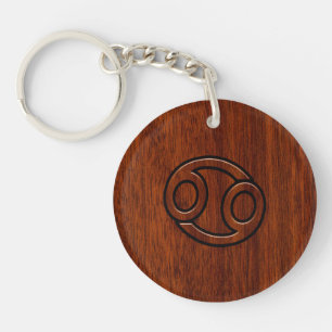 Cancer Zodiac Symbol auf Mahagoni Stil Dekoration Schlüsselanhänger