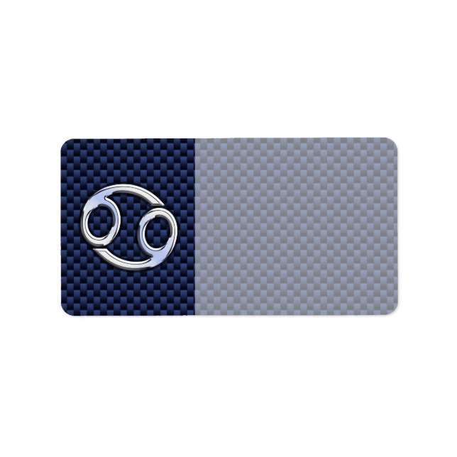 Cancer Zodiac Symbol Navy Blue Carbon Fibre Print Adressaufkleber (Vorne)