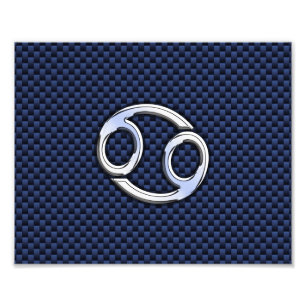 Cancer Zodiac Symbol Navy Blue Carbon Fibre Print Fotodruck
