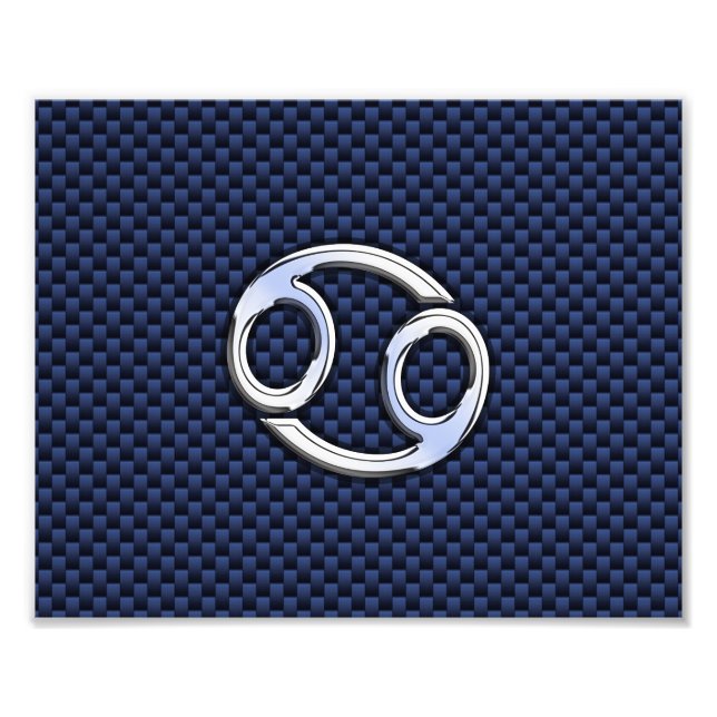 Cancer Zodiac Symbol Navy Blue Carbon Fibre Print Fotodruck (Vorne)