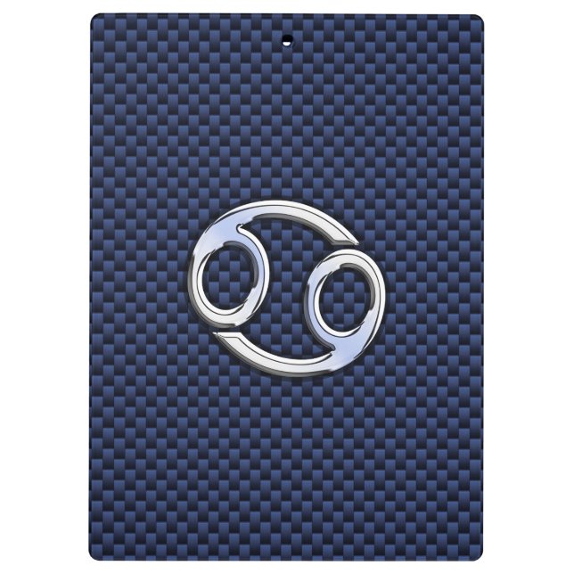 Cancer Zodiac Symbol Navy Blue Carbon Fibre Print Klemmbrett (Rückseite)