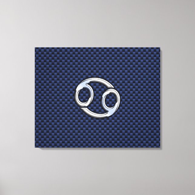 Cancer Zodiac Symbol Navy Blue Carbon Fibre Print Leinwanddruck (Vorderseite)