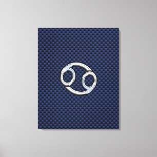 Cancer Zodiac Symbol Navy Blue Carbon Fibre Print Leinwanddruck