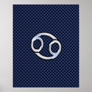 Cancer Zodiac Symbol Navy Blue Carbon Fibre Print Poster