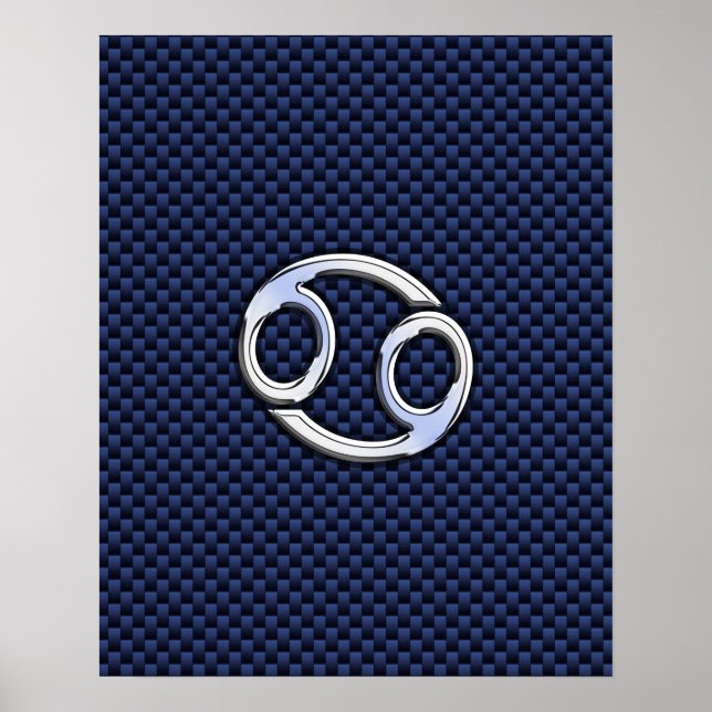 Cancer Zodiac Symbol Navy Blue Carbon Fibre Print Poster (Vorne)