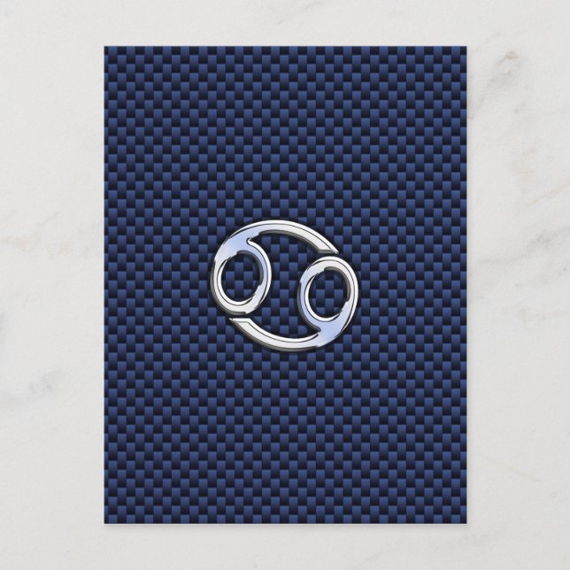 Cancer Zodiac Symbol Navy Blue Carbon Fibre Print Postkarte (Vorderseite)
