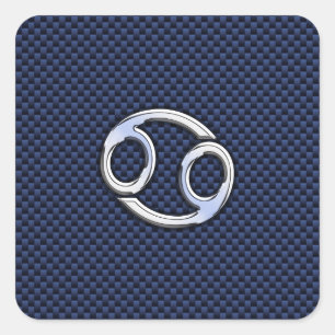 Cancer Zodiac Symbol Navy Blue Carbon Fibre Print Quadratischer Aufkleber