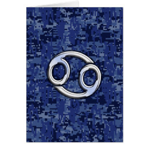 Cancer Zodiac Symbol Navy Blue Digital Camouflage