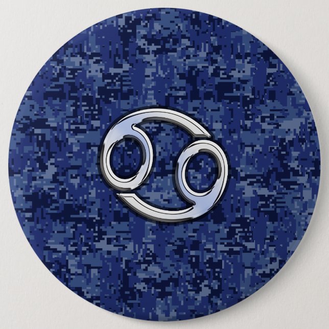 Cancer Zodiac Symbol Navy Blue Digital Camouflage Button (Vorderseite)