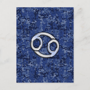Cancer Zodiac Symbol Navy Blue Digital Camouflage Postkarte