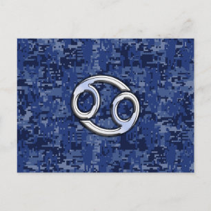 Cancer Zodiac Symbol Navy Blue Digital Camouflage Postkarte