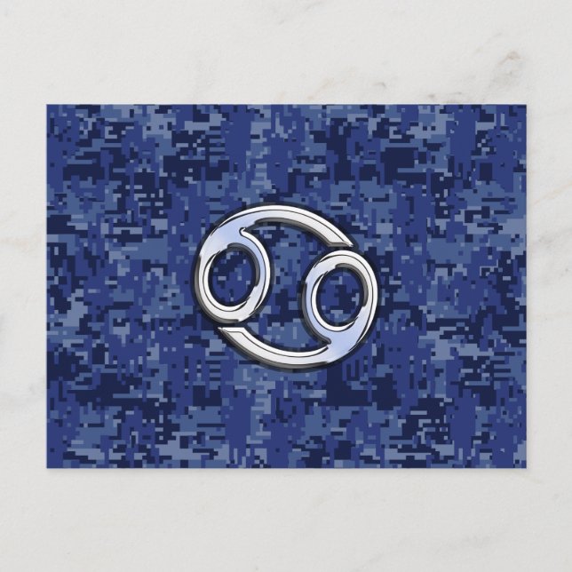 Cancer Zodiac Symbol Navy Blue Digital Camouflage Postkarte (Vorderseite)