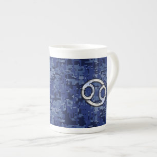 Cancer Zodiac Symbol Navy Blue Digital Camouflage Prozellantasse