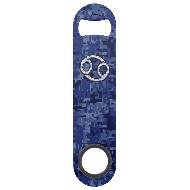 Cancer Zodiac Symbol Navy Blue Digital Camouflage Speedflaschenöffner (Vorderseite)