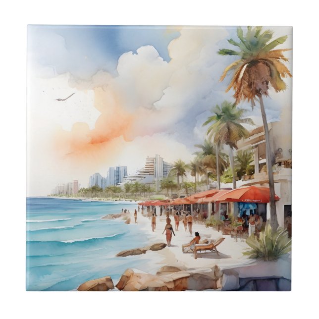 Cancun Aquarell Fliese (Vorderseite)