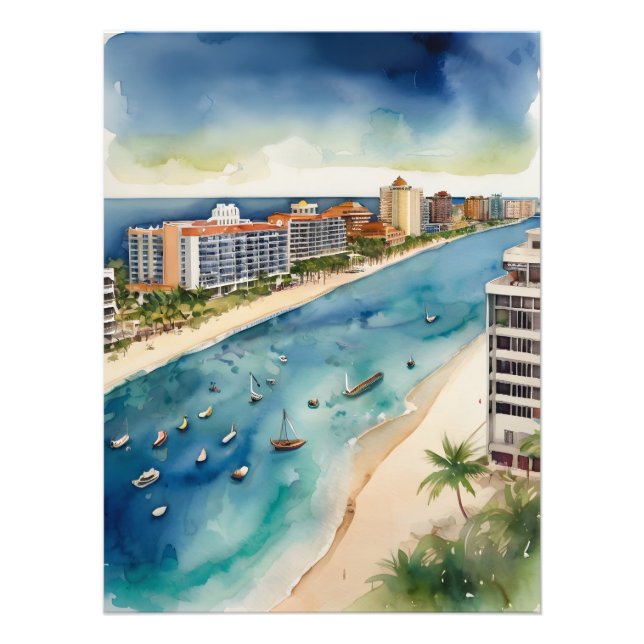 Cancun Aquarell Fotodruck (Vorne)