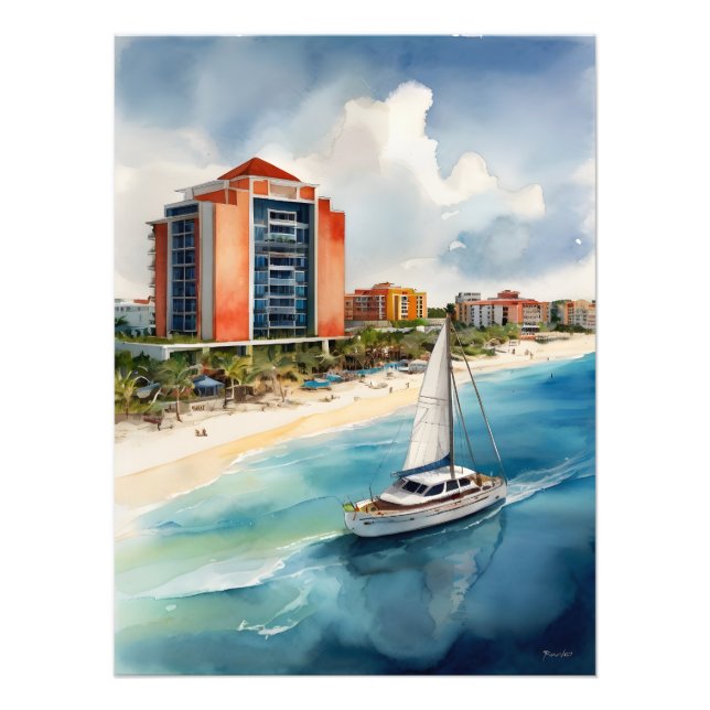 Cancun Aquarell Fotodruck (Vorne)