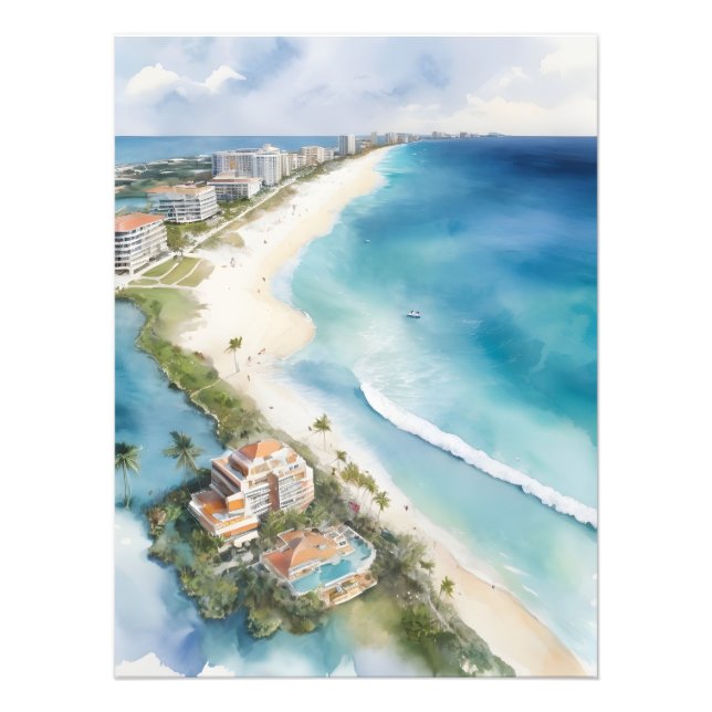Cancun Aquarell Fotodruck (Vorne)