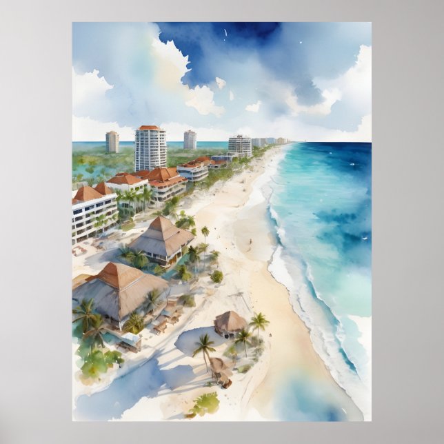 Cancun Aquarell Poster (Vorne)