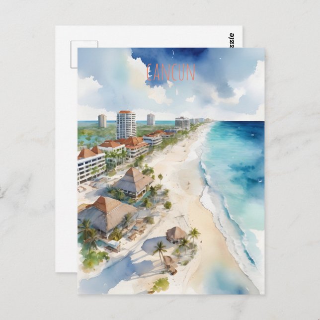 Cancun Aquarell Postkarte (Vorne/Hinten)