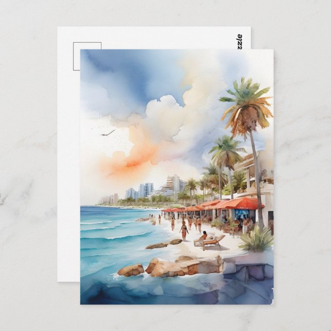 Cancun Aquarell Postkarte (Vorne/Hinten)