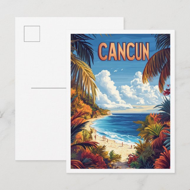 Cancun Beach Mexico Vintag Illustration Travel Postkarte (Vorne/Hinten)