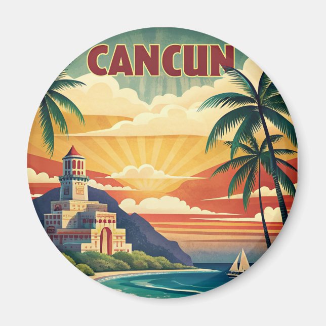 Cancun Beach Mexico Vintage Travel Magnet (Vorne)