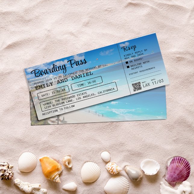 Cancun Beach Zielort Boarding Pass Wedding Einladung (Von Creator hochgeladen)