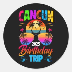 Cancun Geburtstagsreise 2025 Sungles Sommer Strand Runder Aufkleber