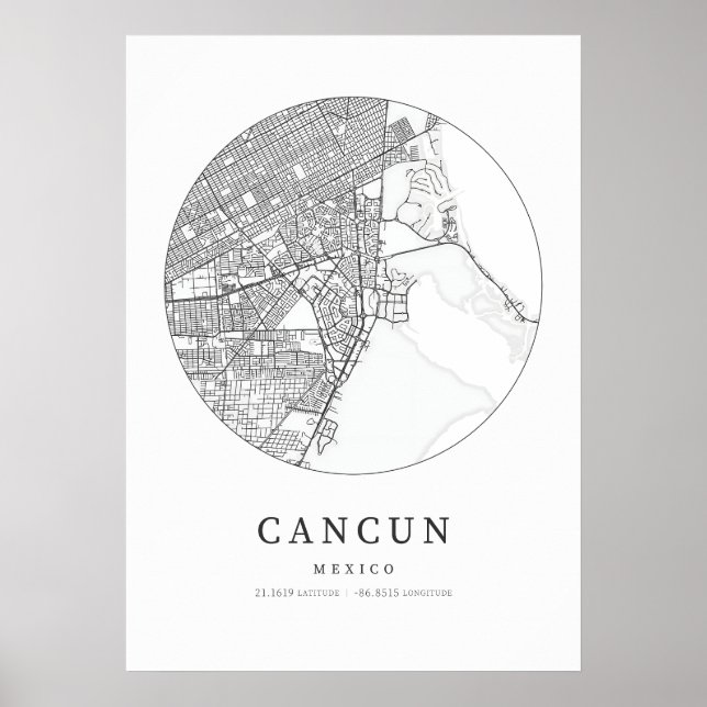 Cancun Kartographie Karte Poster (Vorne)