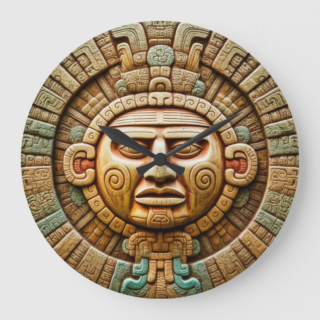Cancun Mayan Sun God Mexico Reisen Große Wanduhr (Vorderseite)